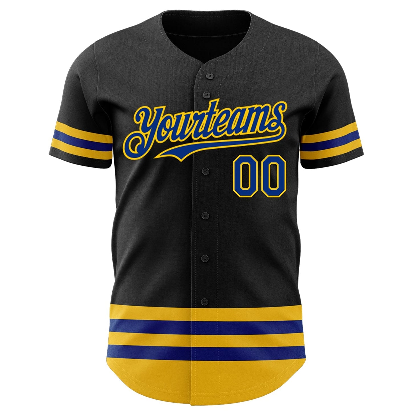 Custom Black Royal-Yellow Line Authentic Baseball Jersey baseball jersey product view 2