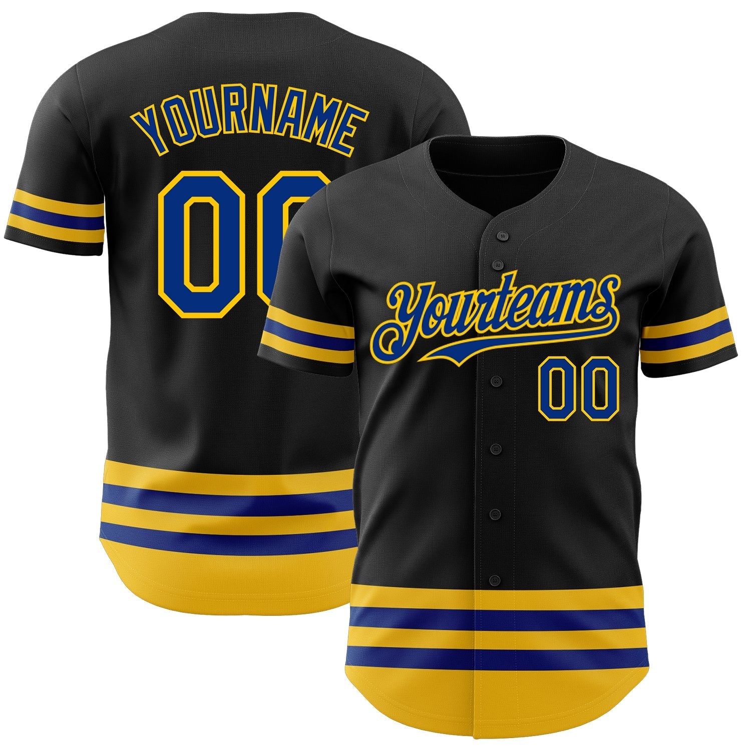 Custom Black Royal-Yellow Line Authentic Baseball Jersey baseball jersey product view 1