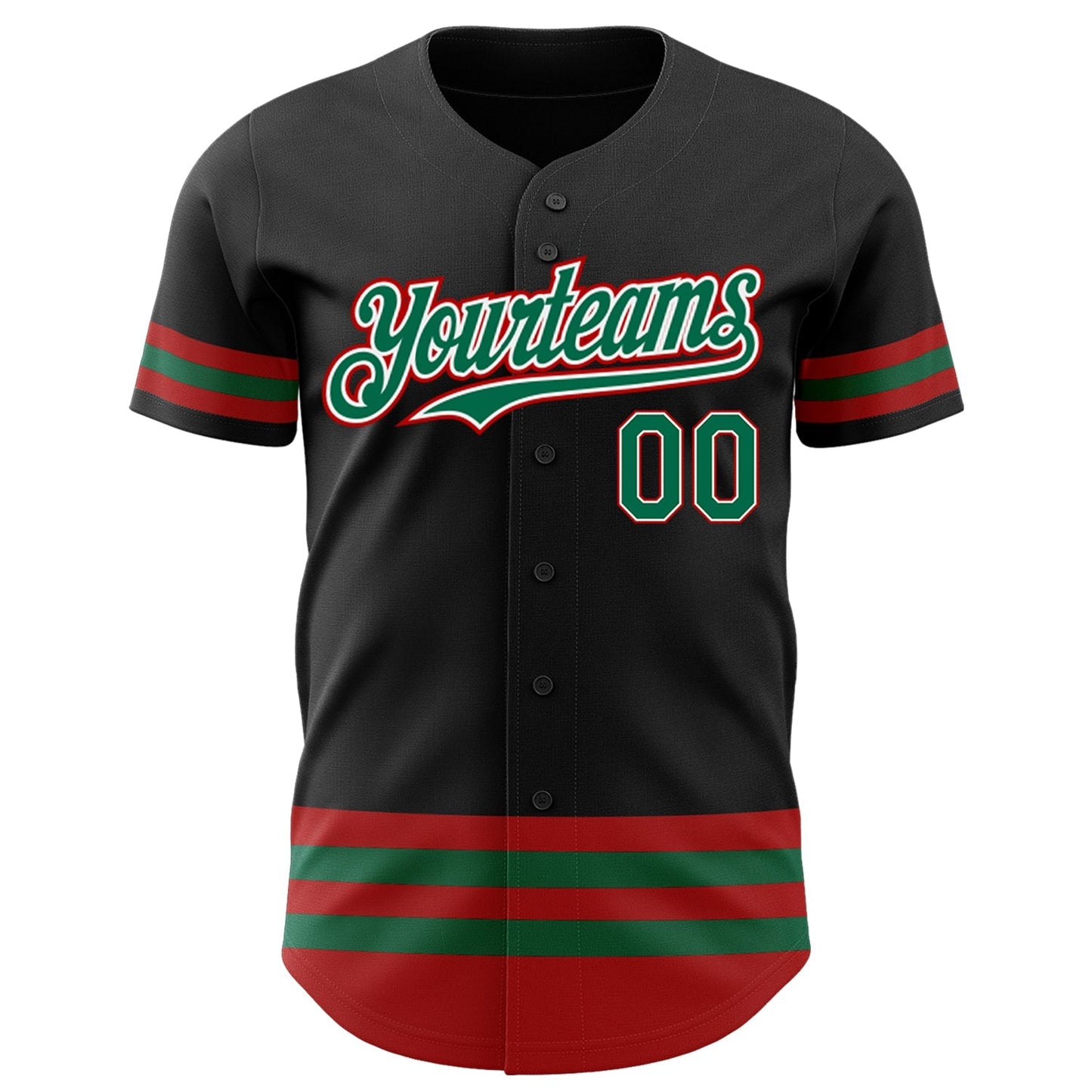 Custom Black Kelly Green-Red Line Authentic Baseball Jersey baseball jersey product view 2