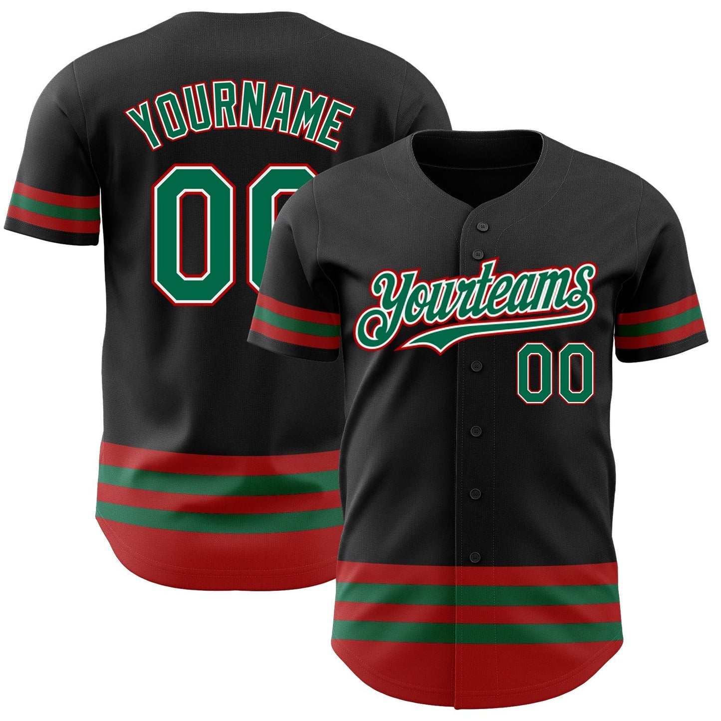 Custom Black Kelly Green-Red Line Authentic Baseball Jersey baseball jersey product view 1