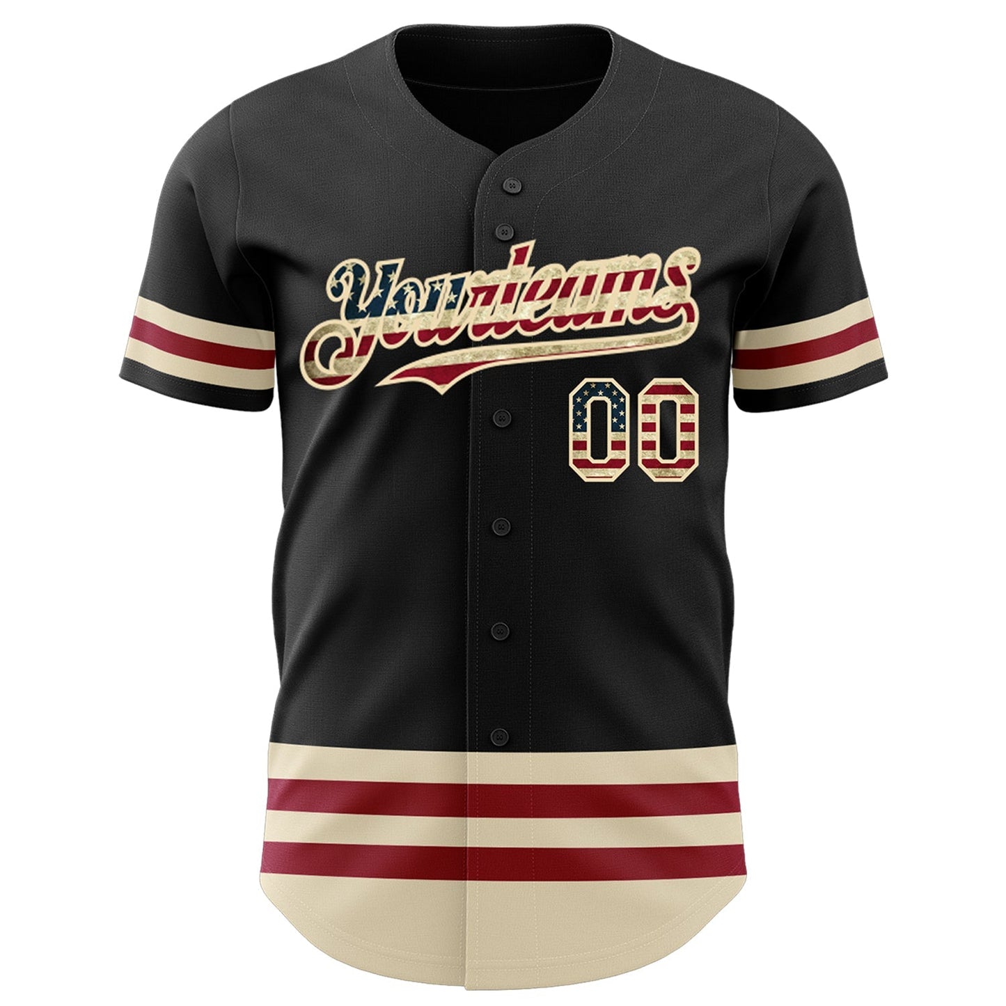 Custom Black Vintage USA Flag-Cream Line Authentic Baseball Jersey baseball jersey product view 2