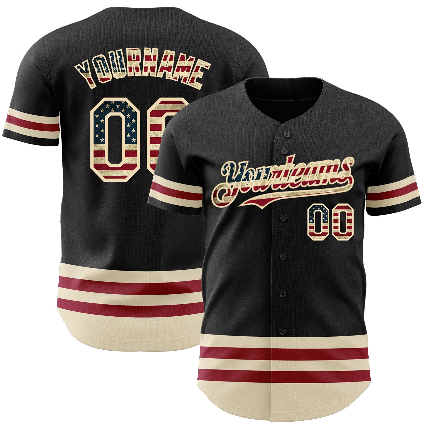 Custom Black Vintage USA Flag-Cream Line Authentic Baseball Jersey baseball jersey product view 1