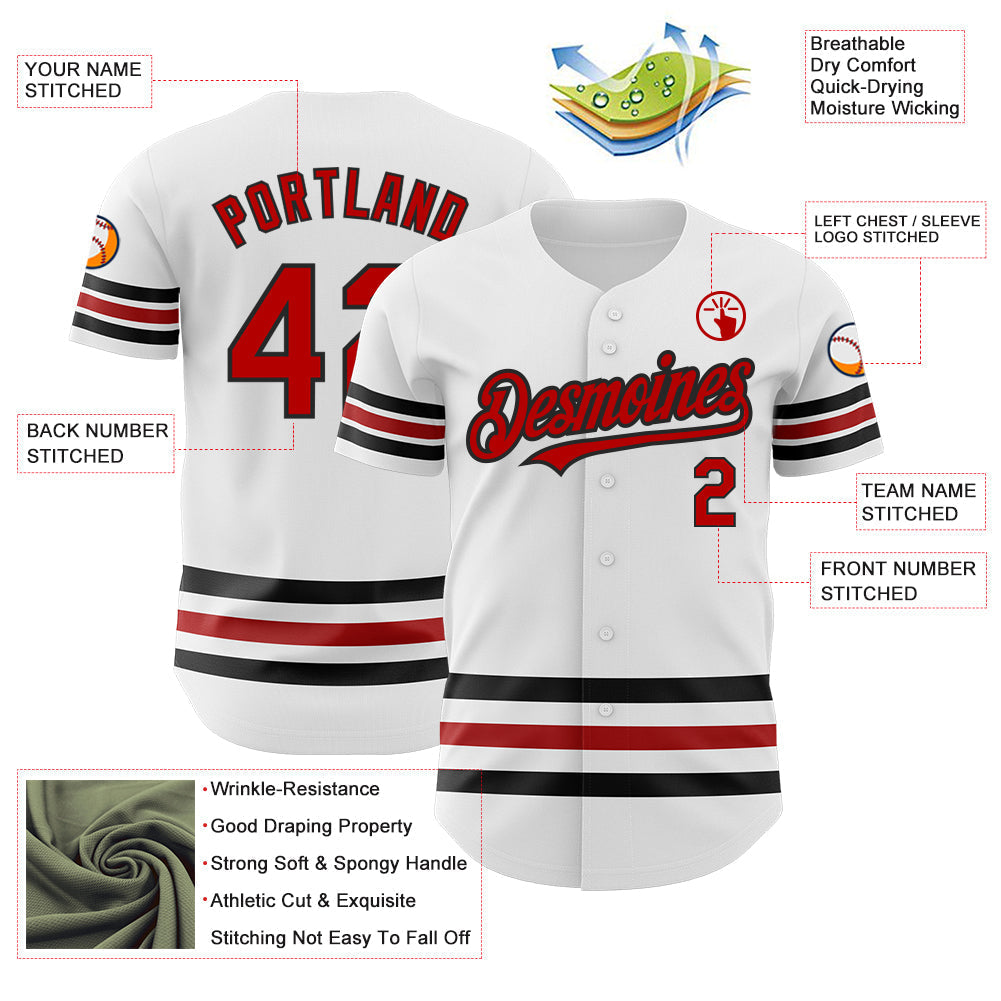 Custom White Red-Black Line Authentic Baseball Jersey baseball jersey product view 3