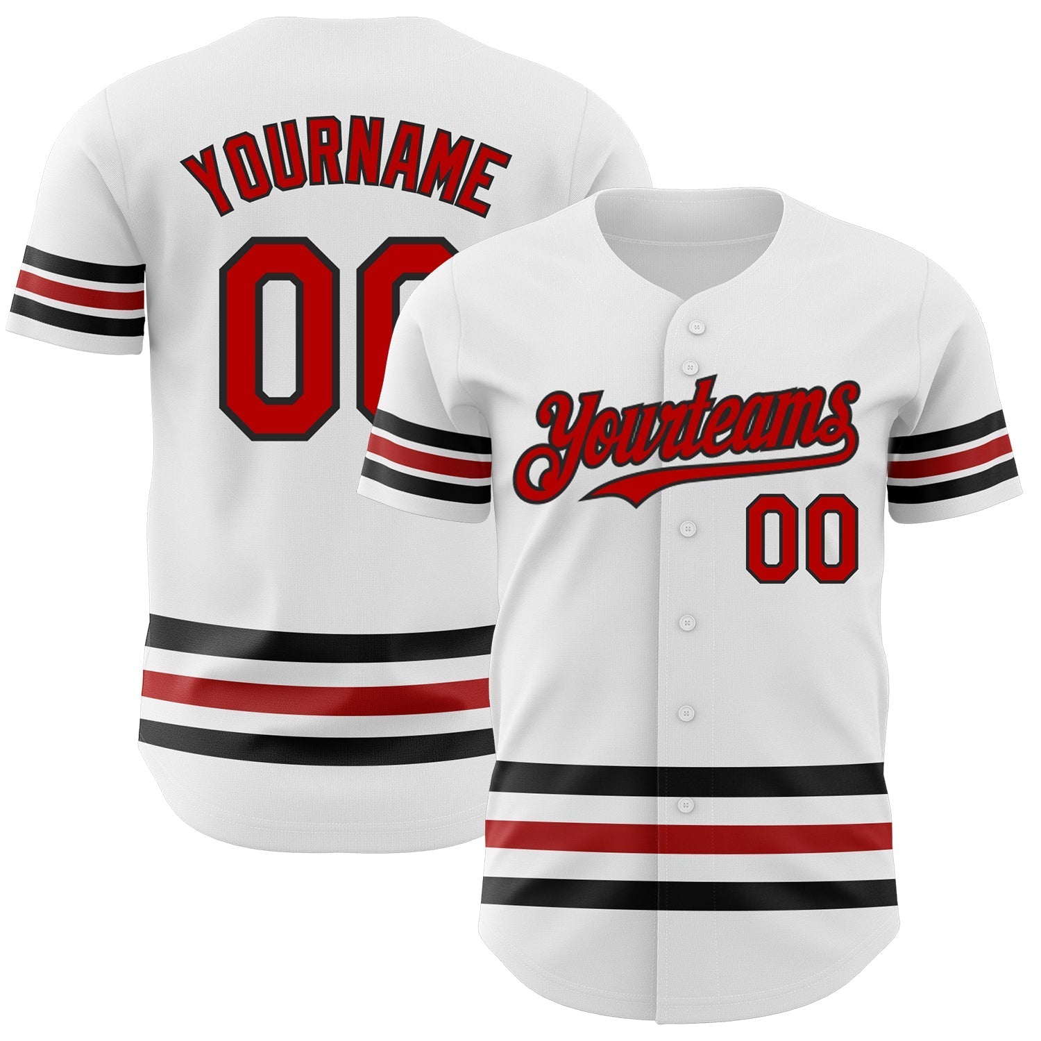 Custom White Red-Black Line Authentic Baseball Jersey baseball jersey product view 1