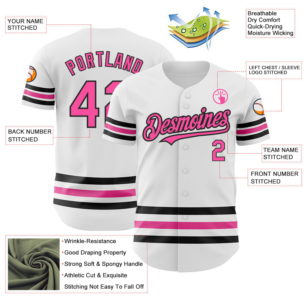 Custom White Pink-Black Line Authentic Baseball Jersey baseball jersey product view 3