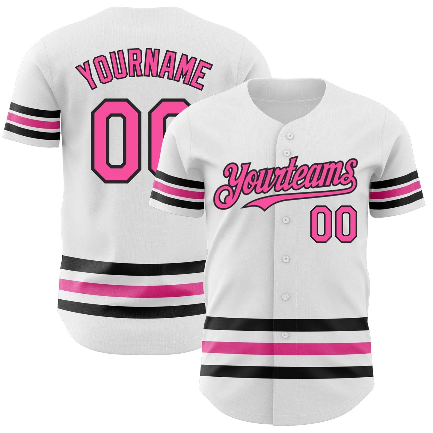 Custom White Pink-Black Line Authentic Baseball Jersey baseball jersey product view 1
