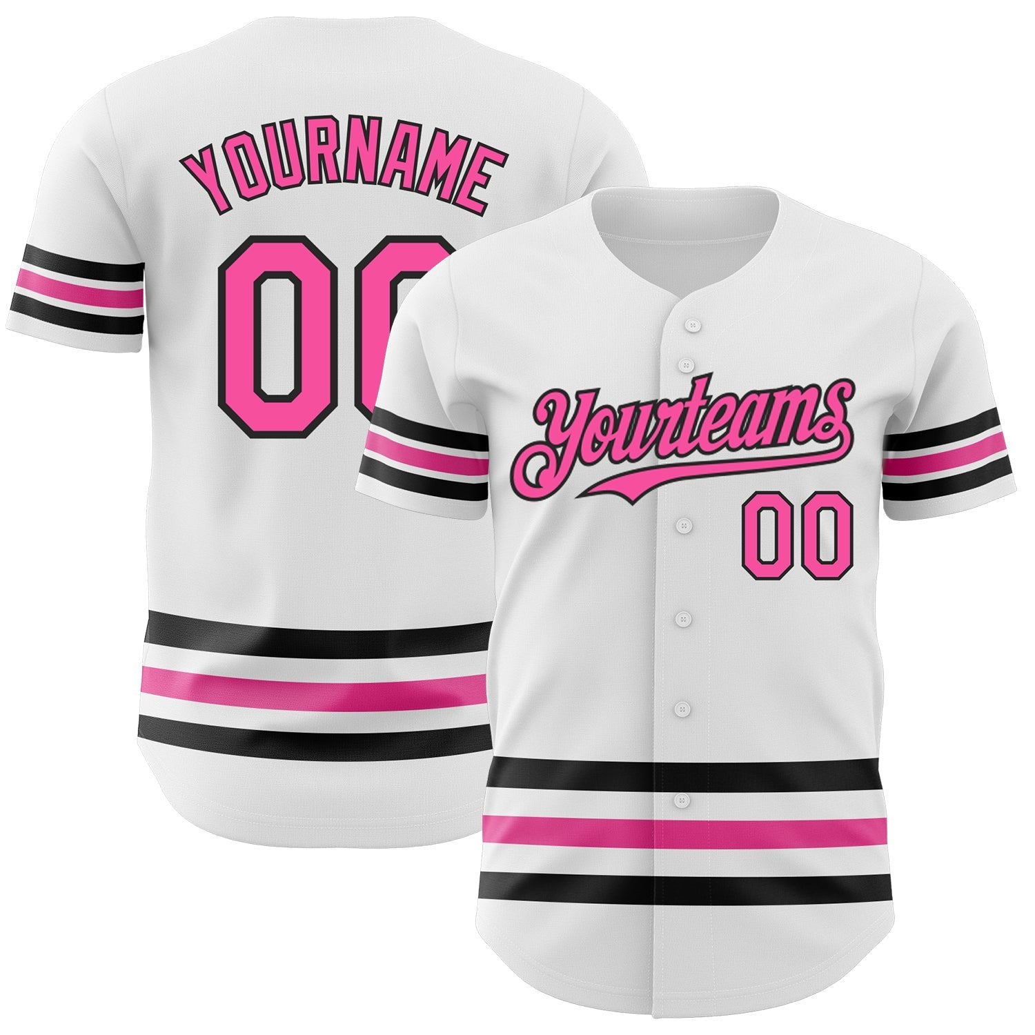 Custom White Pink-Black Line Authentic Baseball Jersey baseball jersey product view 1