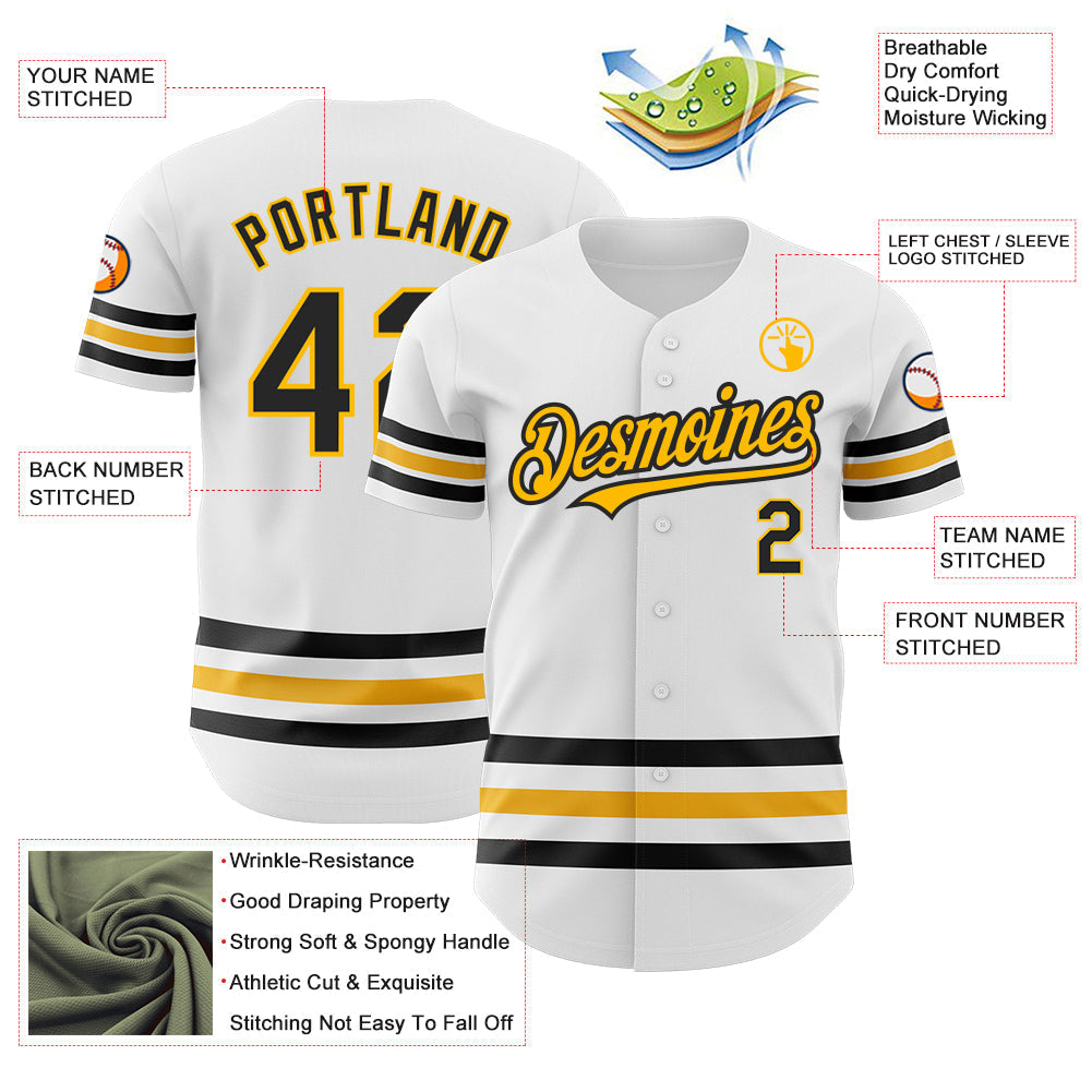 Custom White Black-Gold Line Authentic Baseball Jersey baseball jersey product view 3