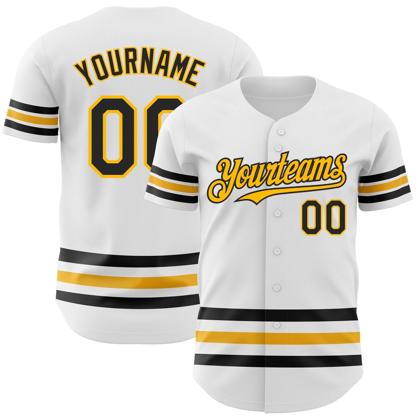 Custom White Black-Gold Line Authentic Baseball Jersey baseball jersey product view 1
