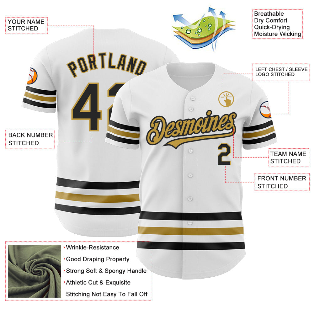 Custom White Black-Old Gold Line Authentic Baseball Jersey baseball jersey product view 3