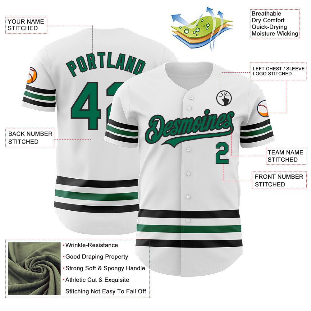 Custom White Kelly Green-Black Line Authentic Baseball Jersey baseball jersey product view 3