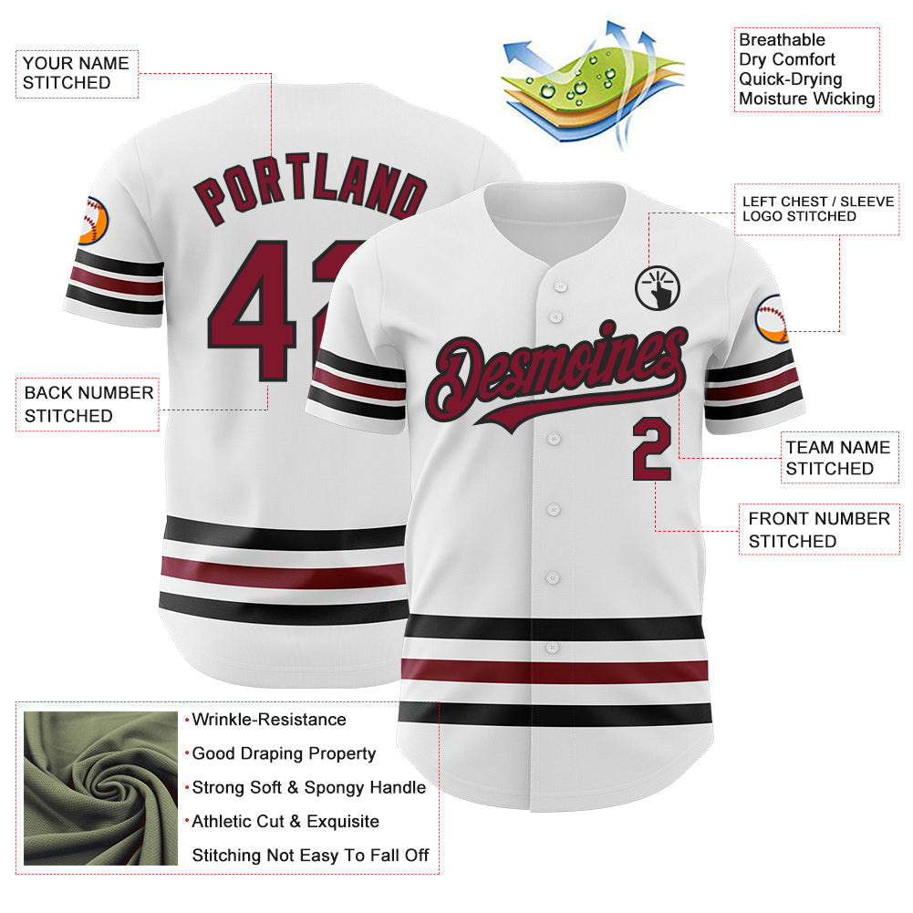 Custom White Crimson-Black Line Authentic Baseball Jersey baseball jersey product view 4