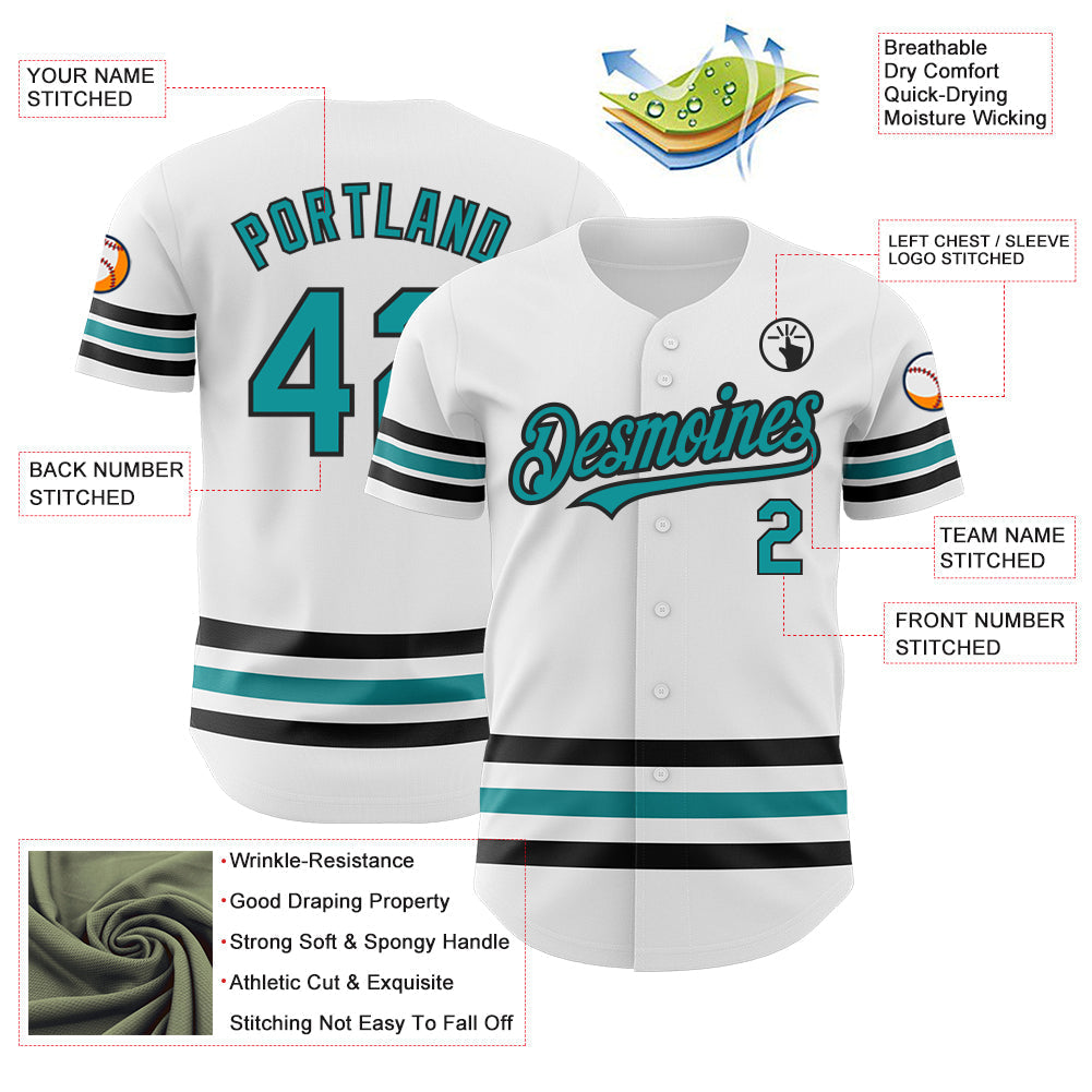 Custom White Teal-Black Line Authentic Baseball Jersey baseball jersey product view 3