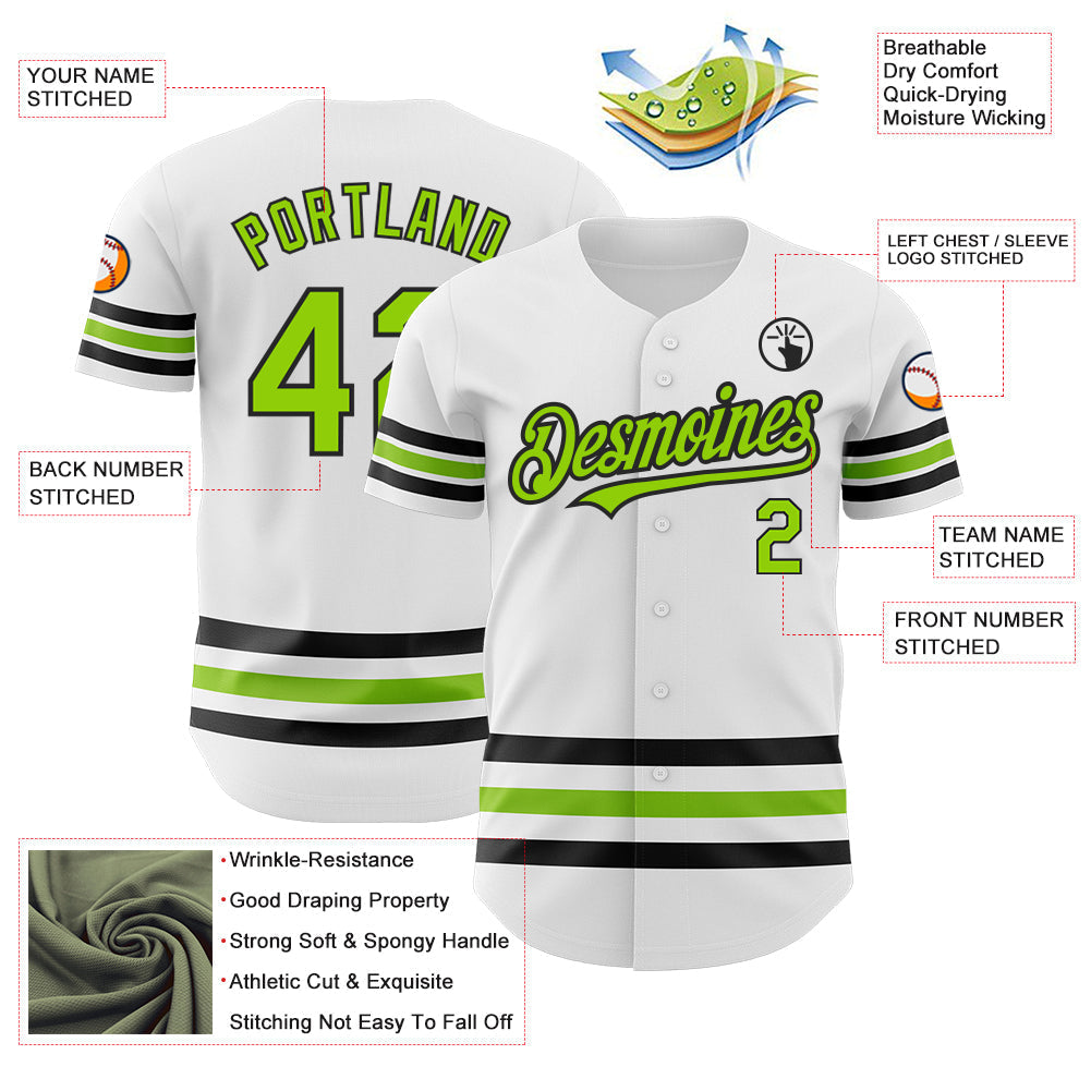 Custom White Neon Green-Black Line Authentic Baseball Jersey baseball jersey product view 3