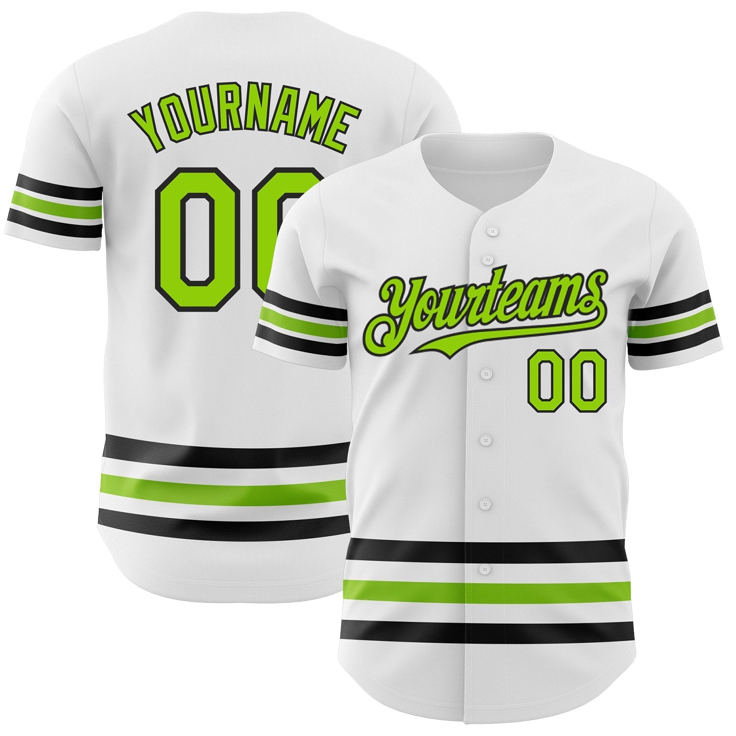 Custom White Neon Green-Black Line Authentic Baseball Jersey baseball jersey product view 1