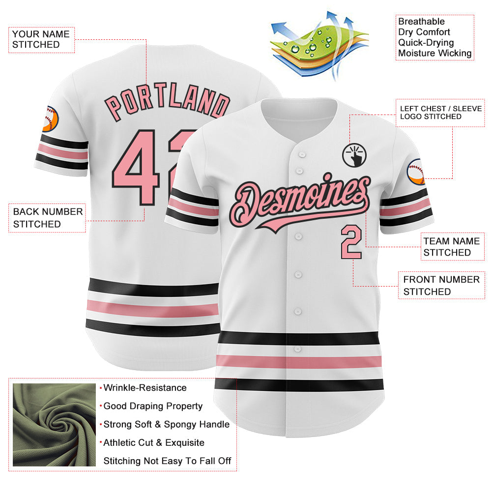 Custom White Medium Pink-Black Line Authentic Baseball Jersey baseball jersey product view 3