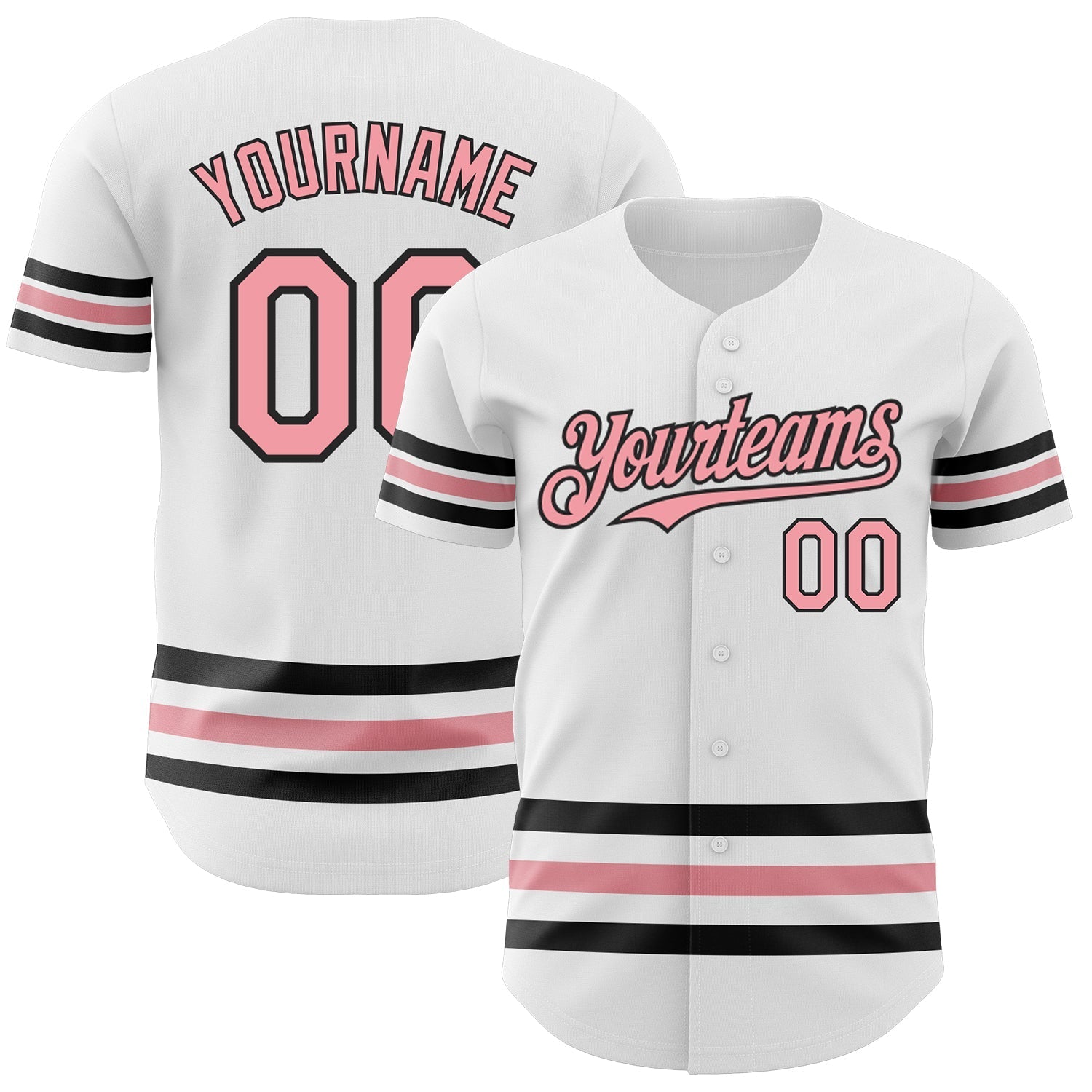 Custom White Medium Pink-Black Line Authentic Baseball Jersey baseball jersey product view 1