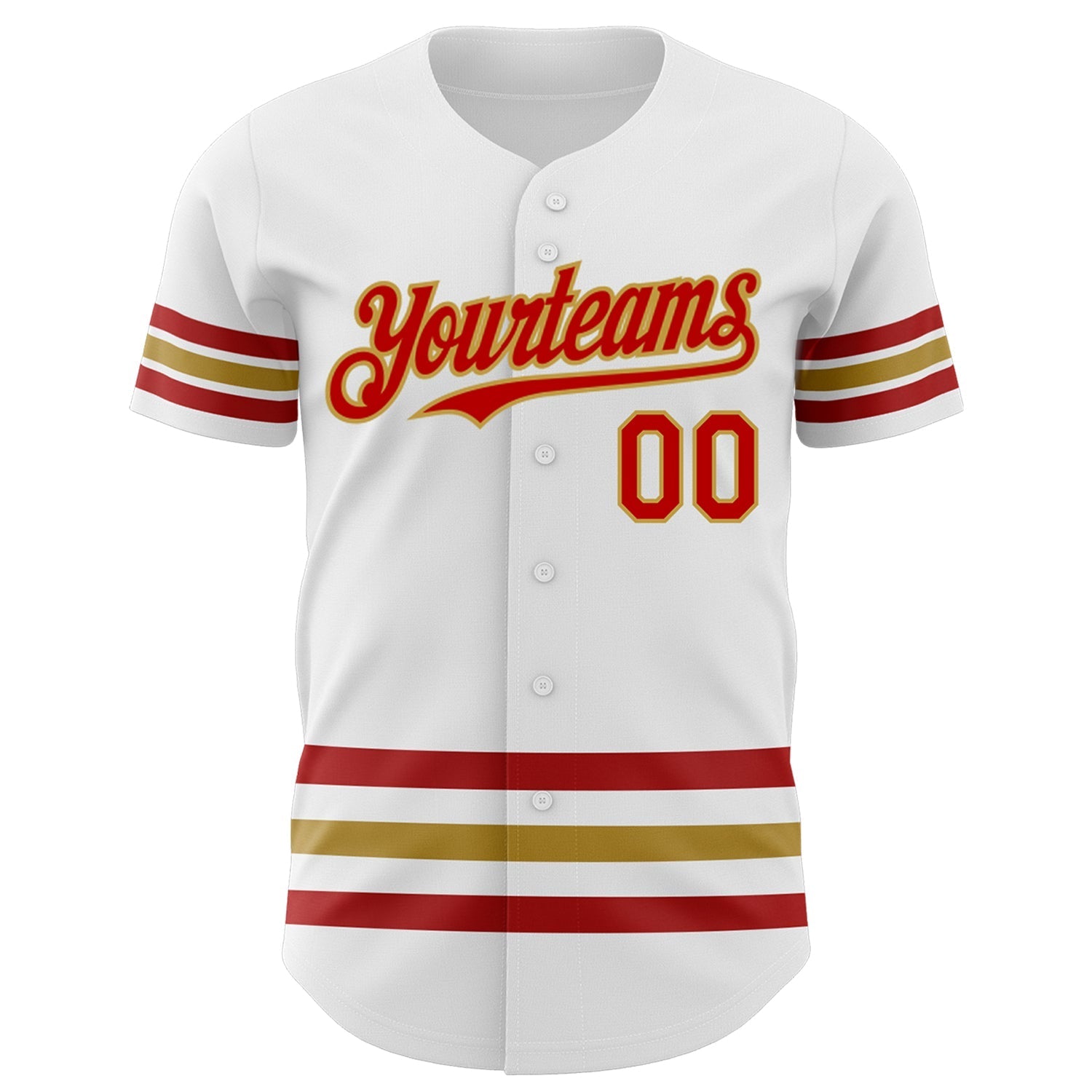 Custom White Red-Old Gold Line Authentic Baseball Jersey baseball jersey product view 2