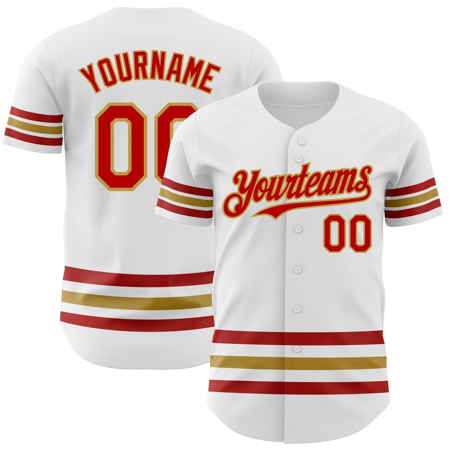 Custom White Red-Old Gold Line Authentic Baseball Jersey baseball jersey product view 1