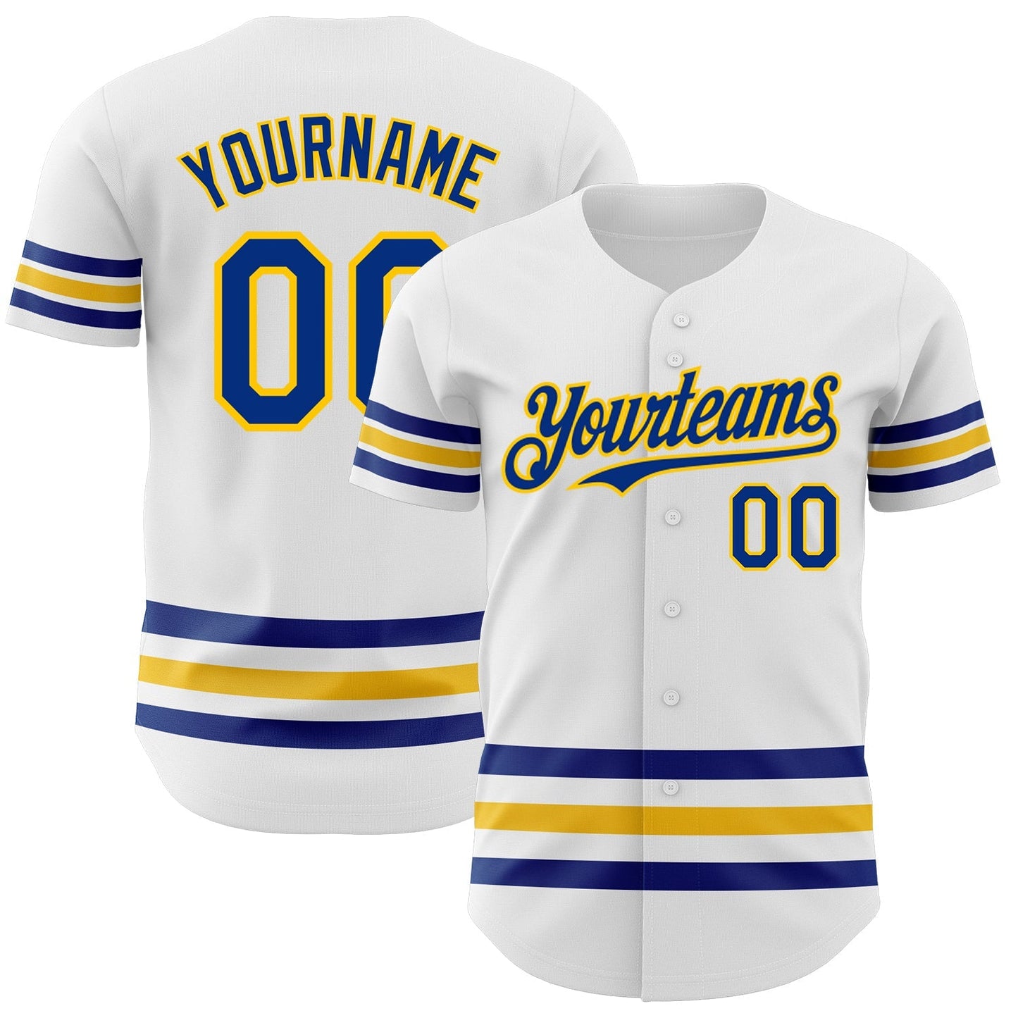 Custom White Royal-Yellow Line Authentic Baseball Jersey baseball jersey product view 1