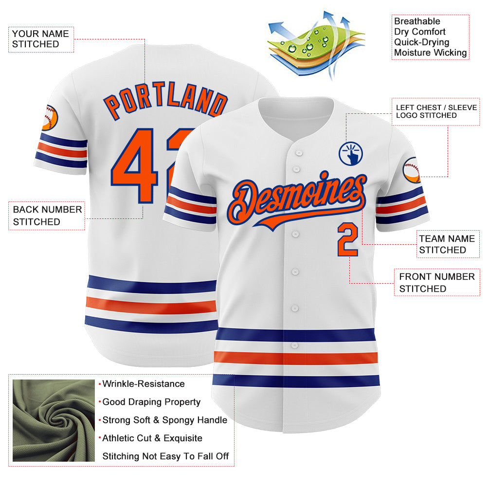 Custom White Orange-Royal Line Authentic Baseball Jersey baseball jersey product view 3