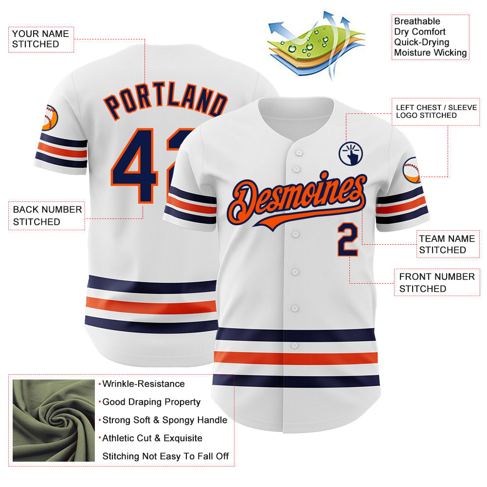 Custom White Navy-Orange Line Authentic Baseball Jersey baseball jersey product view 3