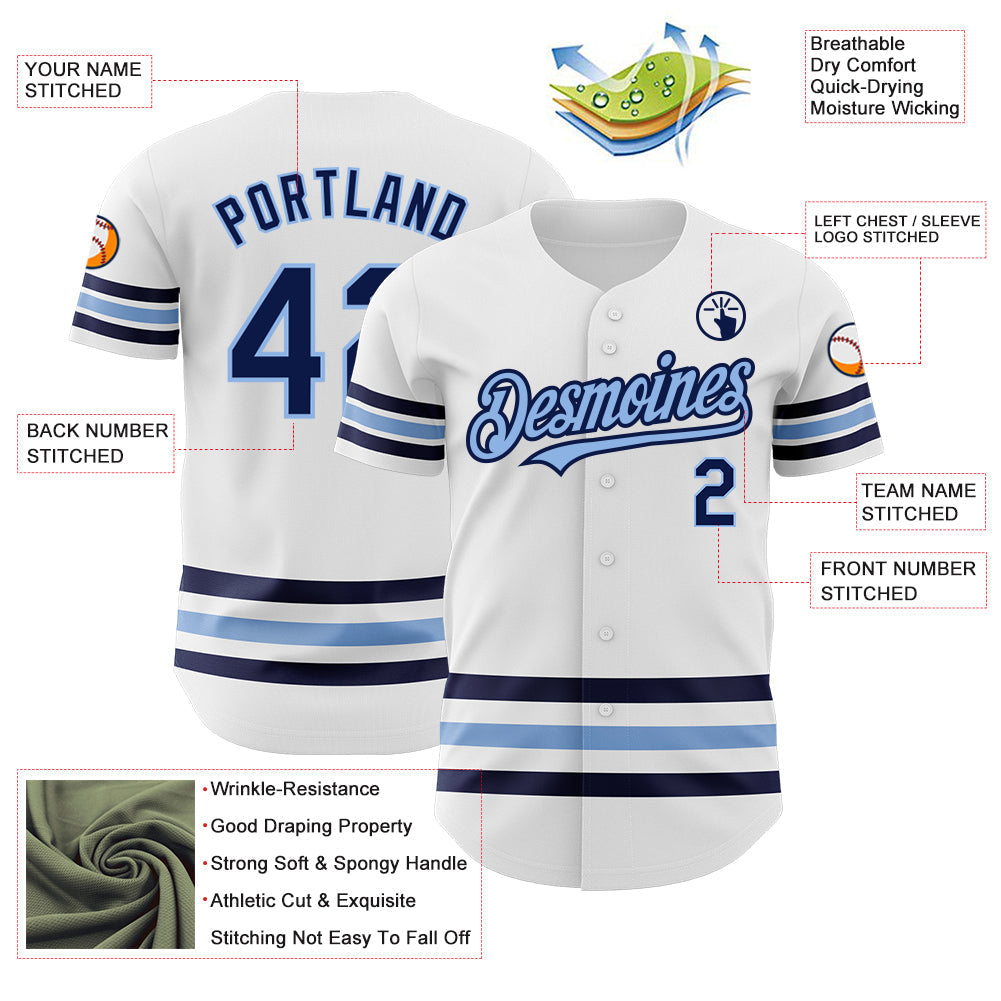 Custom White Navy-Light Blue Line Authentic Baseball Jersey baseball jersey product view 3