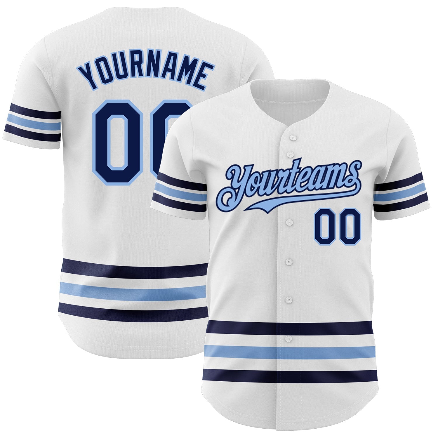 Custom White Navy-Light Blue Line Authentic Baseball Jersey baseball jersey product view 1