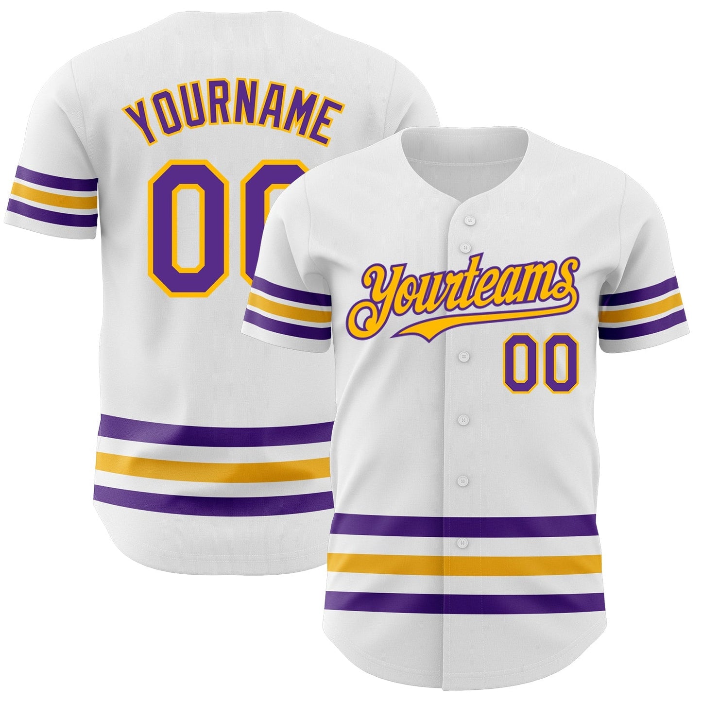 Custom White Purple-Gold Line Authentic Baseball Jersey baseball jersey product view 1