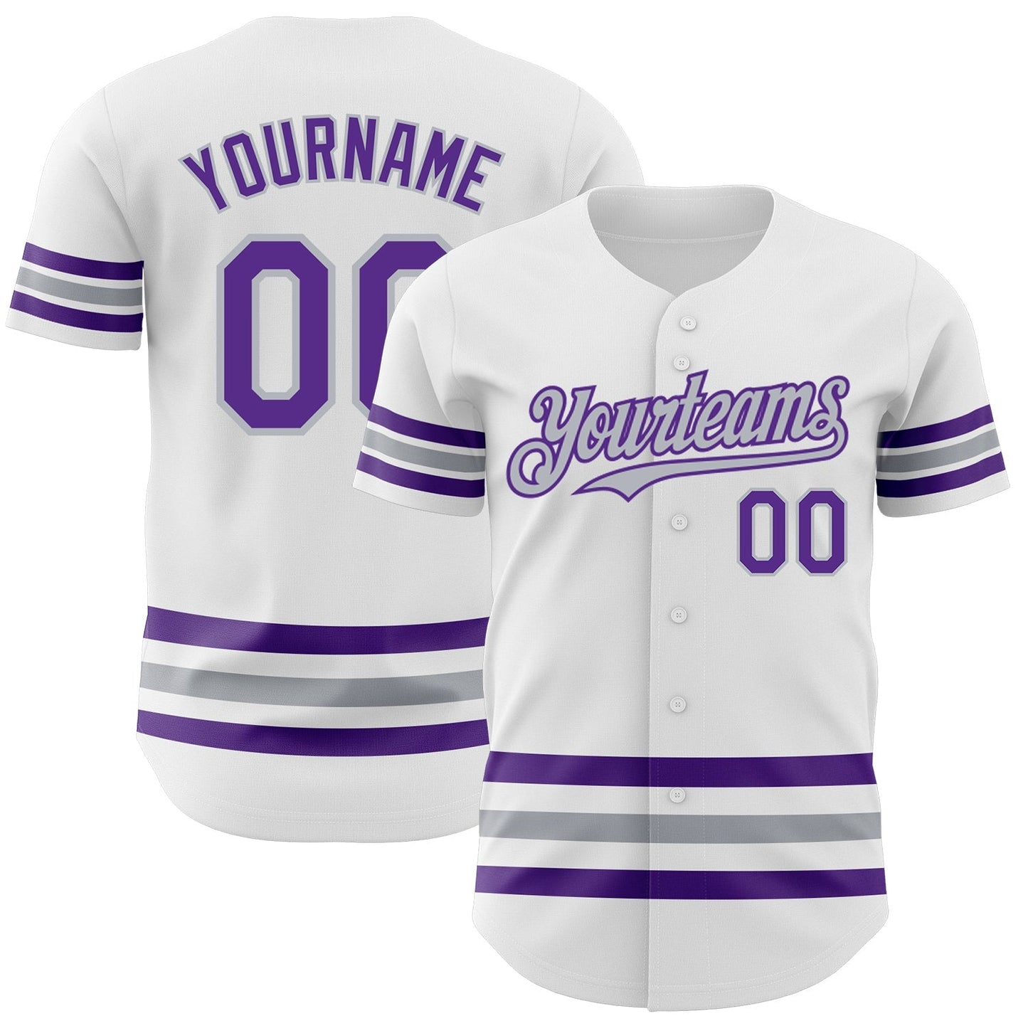 Custom White Purple-Gray Line Authentic Baseball Jersey baseball jersey product view 1