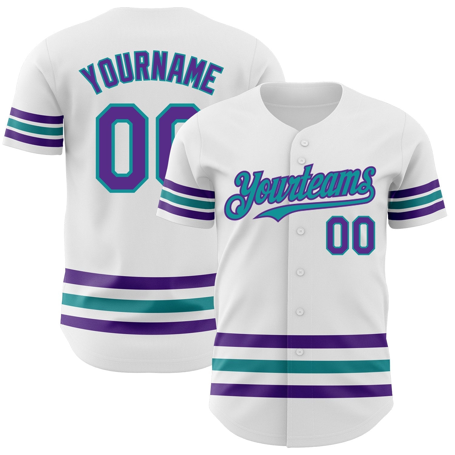 Custom White Purple-Teal Line Authentic Baseball Jersey baseball jersey product view 1