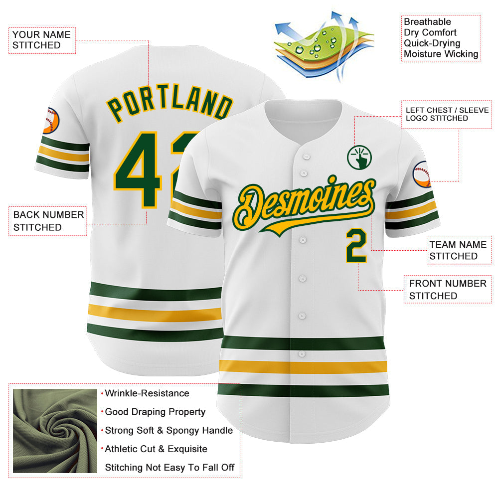Custom White Green-Gold Line Authentic Baseball Jersey baseball jersey product view 3