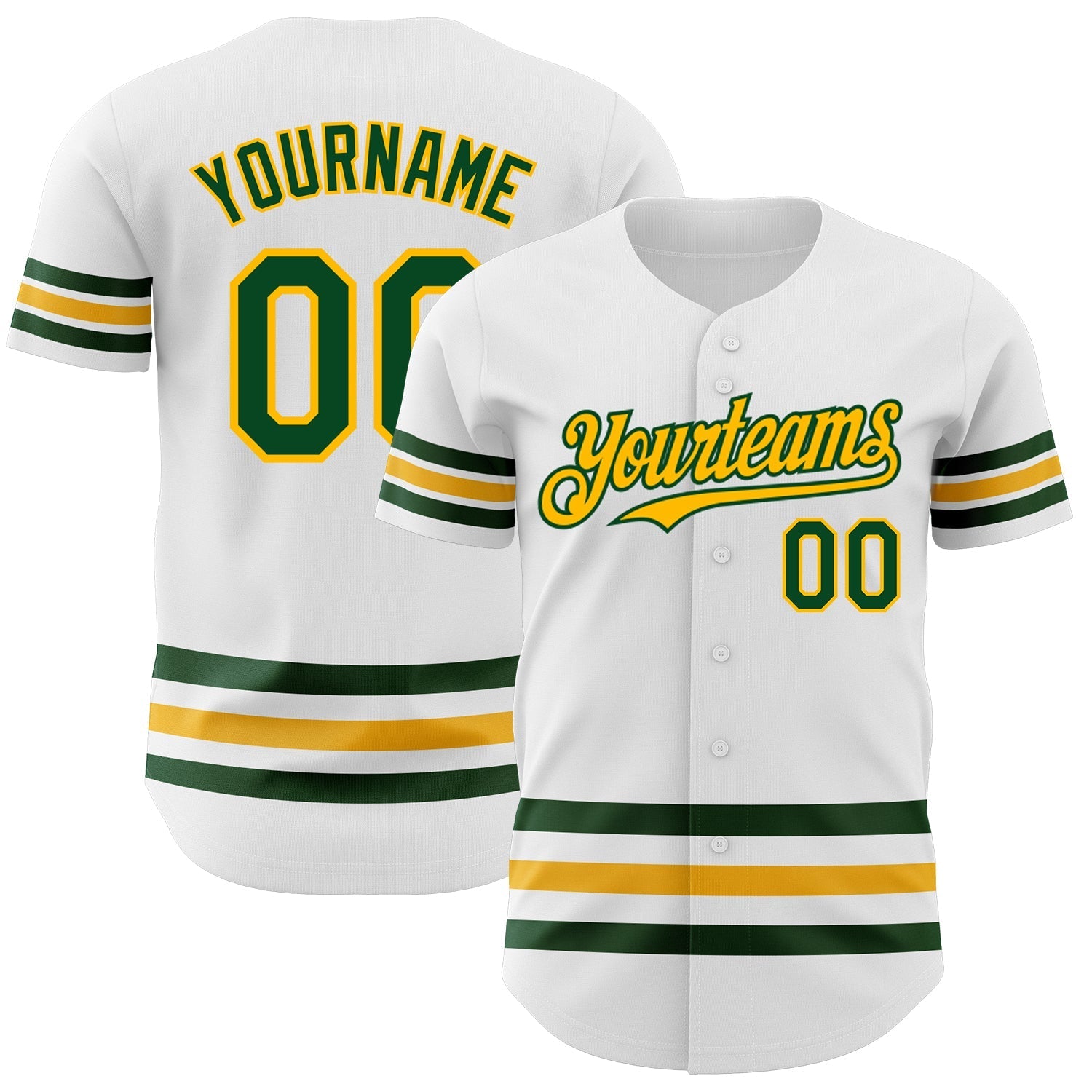 Custom White Green-Gold Line Authentic Baseball Jersey baseball jersey product view 1
