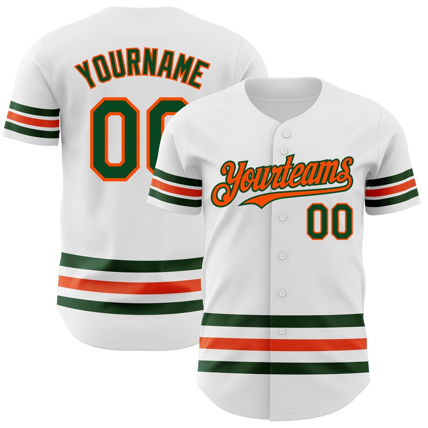 Custom White Green-Orange Line Authentic Baseball Jersey baseball jersey product view 1