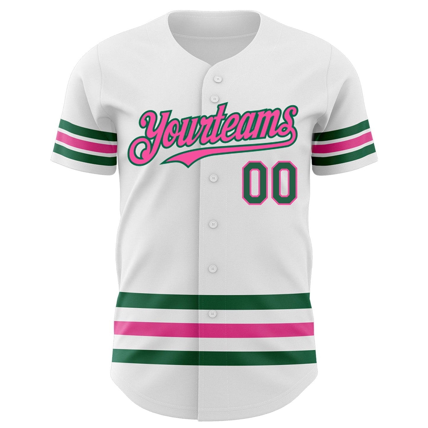 Custom White Kelly Green-Pink Line Authentic Baseball Jersey baseball jersey product view 2