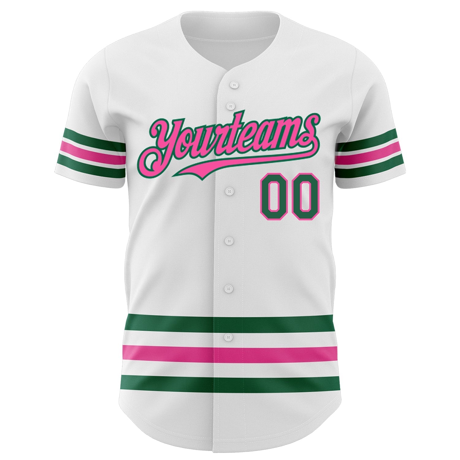 Custom White Kelly Green-Pink Line Authentic Baseball Jersey baseball jersey product view 2