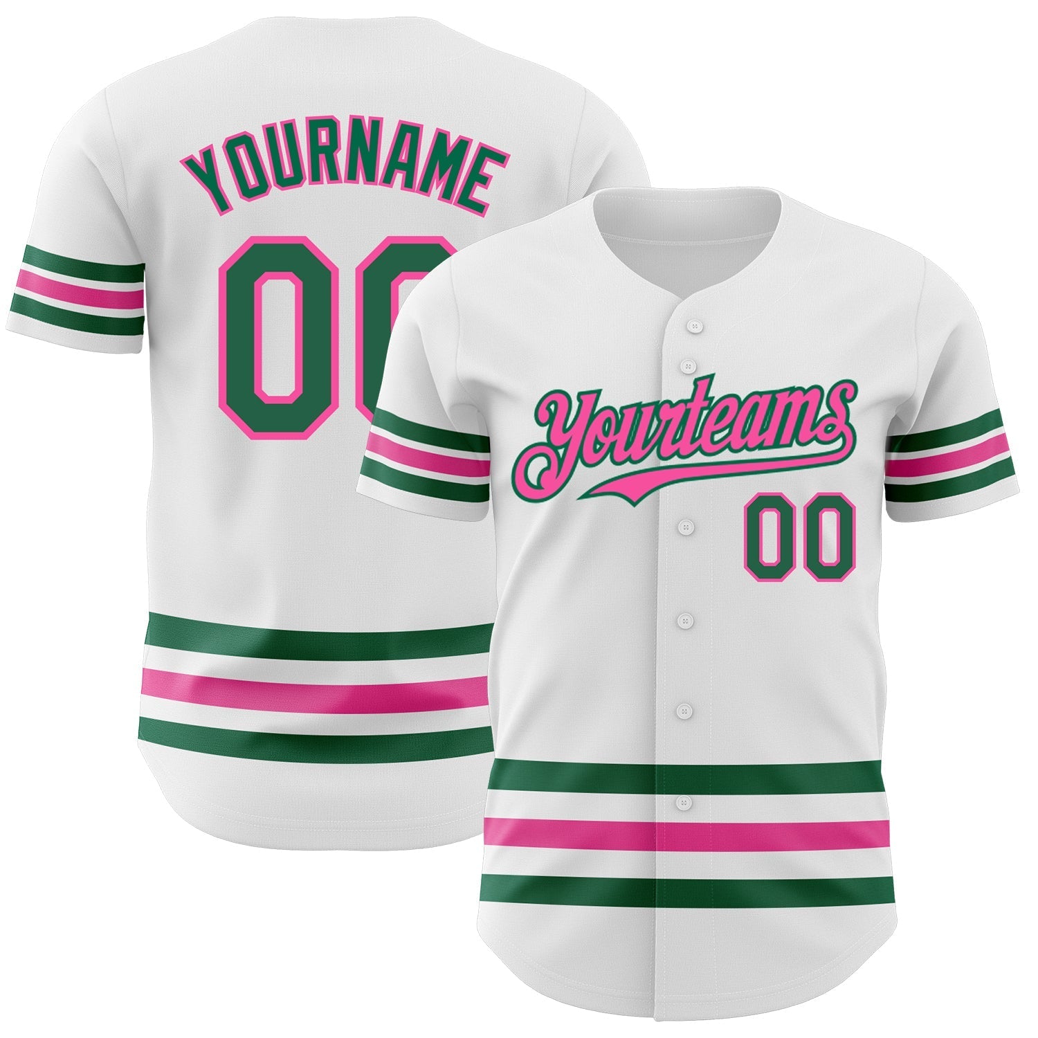Custom White Kelly Green-Pink Line Authentic Baseball Jersey baseball jersey product view 1