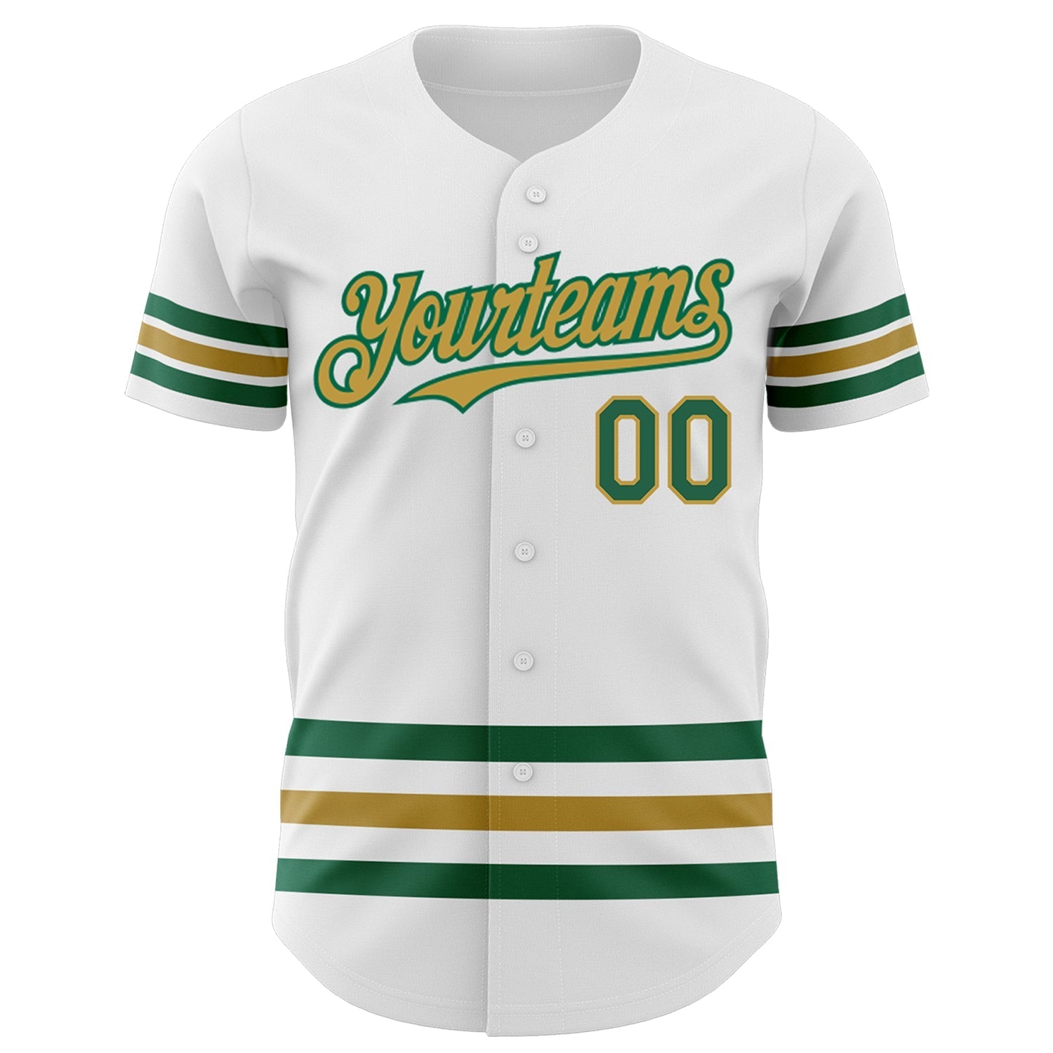Custom White Kelly Green-Old Gold Line Authentic Baseball Jersey baseball jersey product view 2