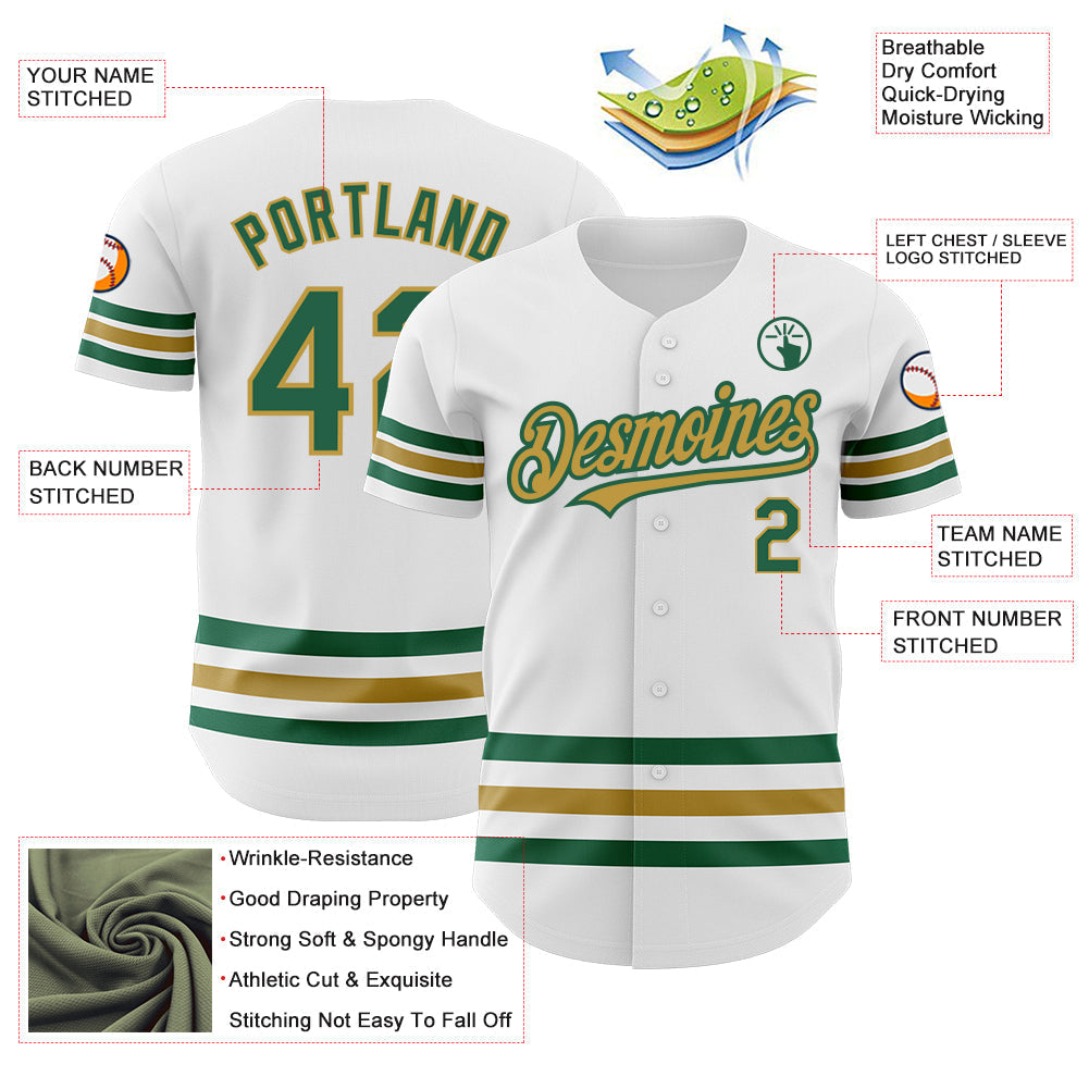 Custom White Kelly Green-Old Gold Line Authentic Baseball Jersey baseball jersey product view 3