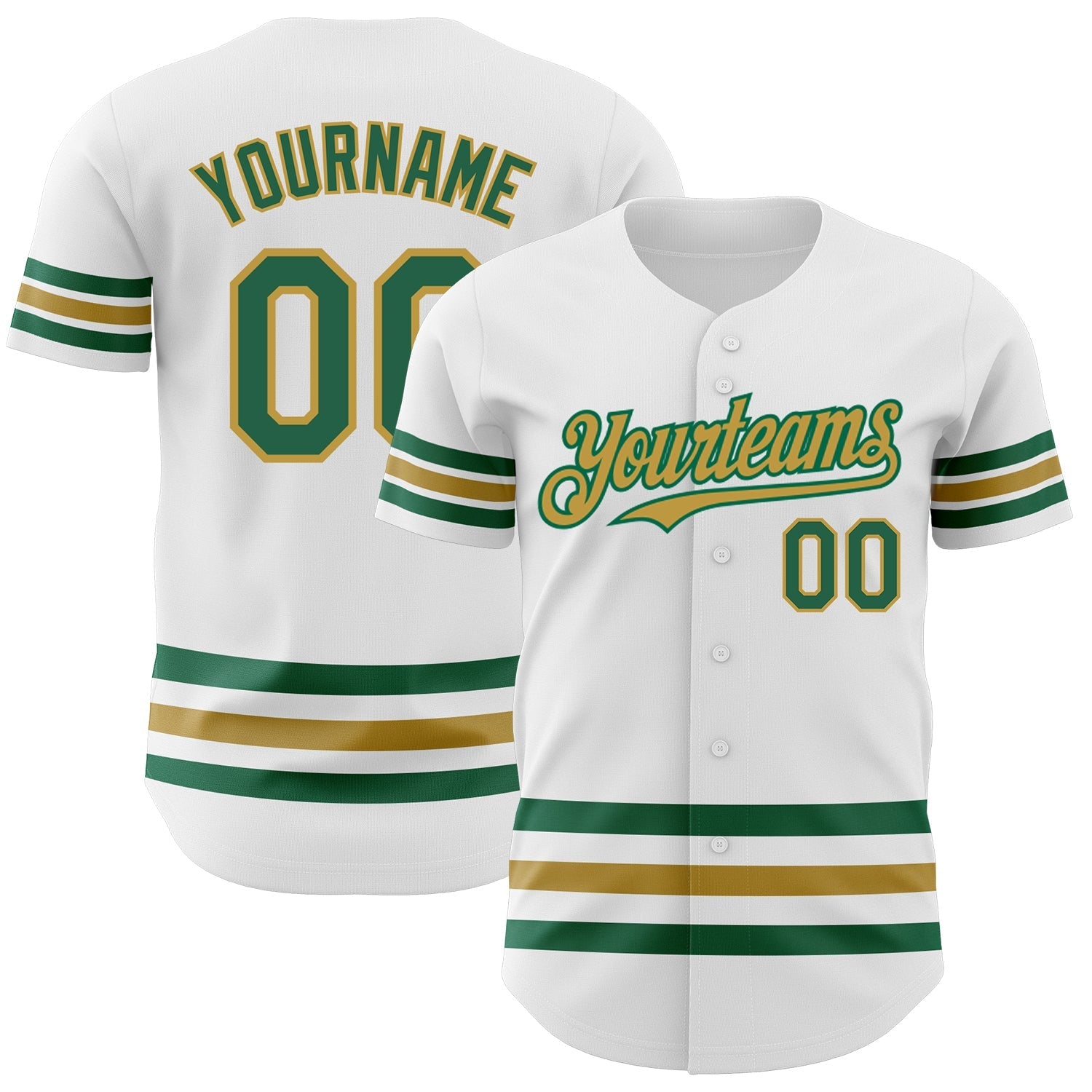 Custom White Kelly Green-Old Gold Line Authentic Baseball Jersey baseball jersey product view 1