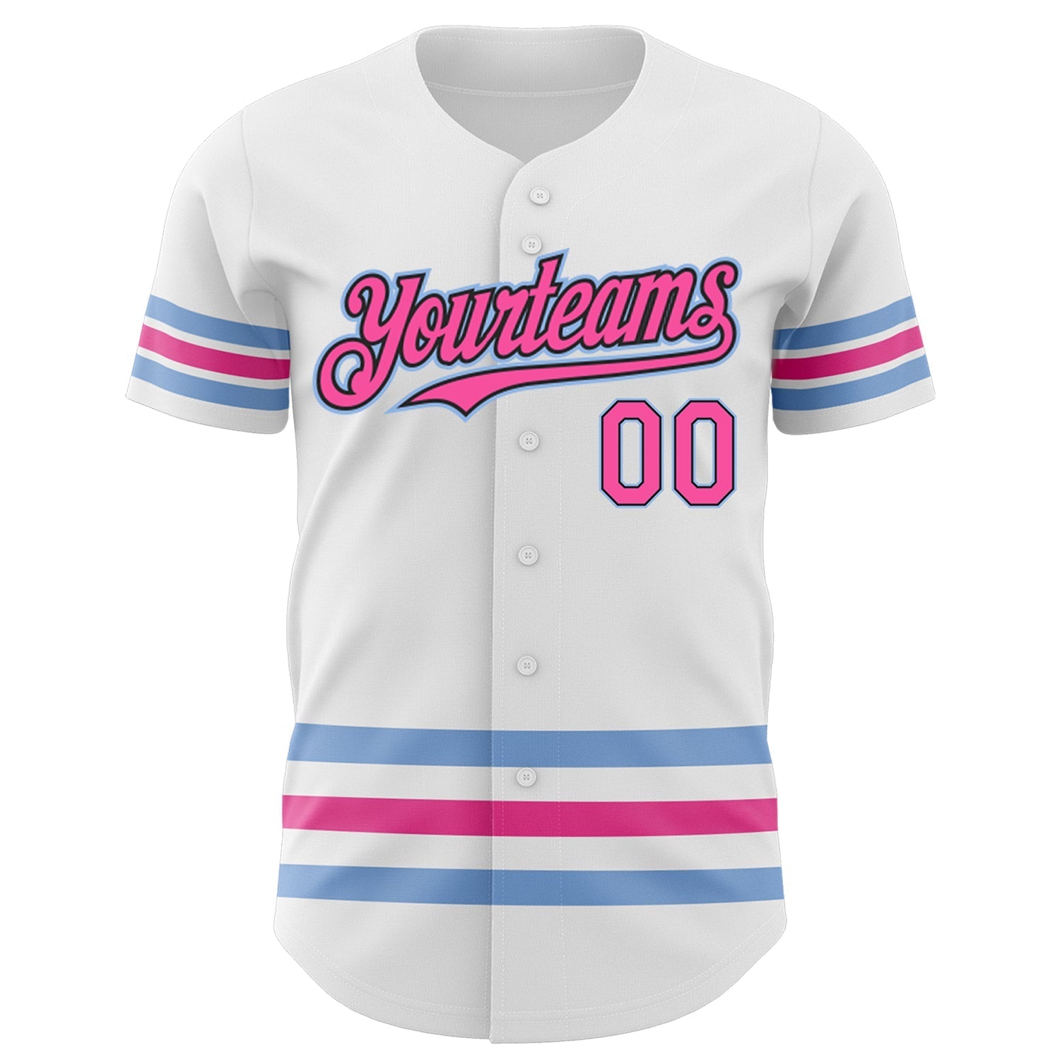 Custom White Pink Black-Light Blue Line Authentic Baseball Jersey baseball jersey product view 3