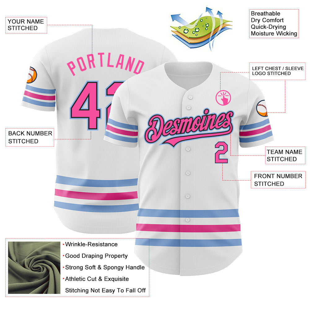 Custom White Pink Black-Light Blue Line Authentic Baseball Jersey baseball jersey product view 4