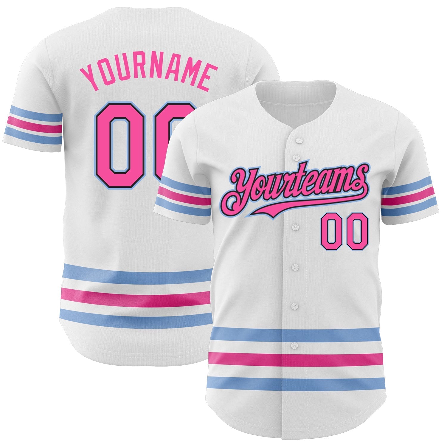 Custom White Pink Black-Light Blue Line Authentic Baseball Jersey baseball jersey product view 1