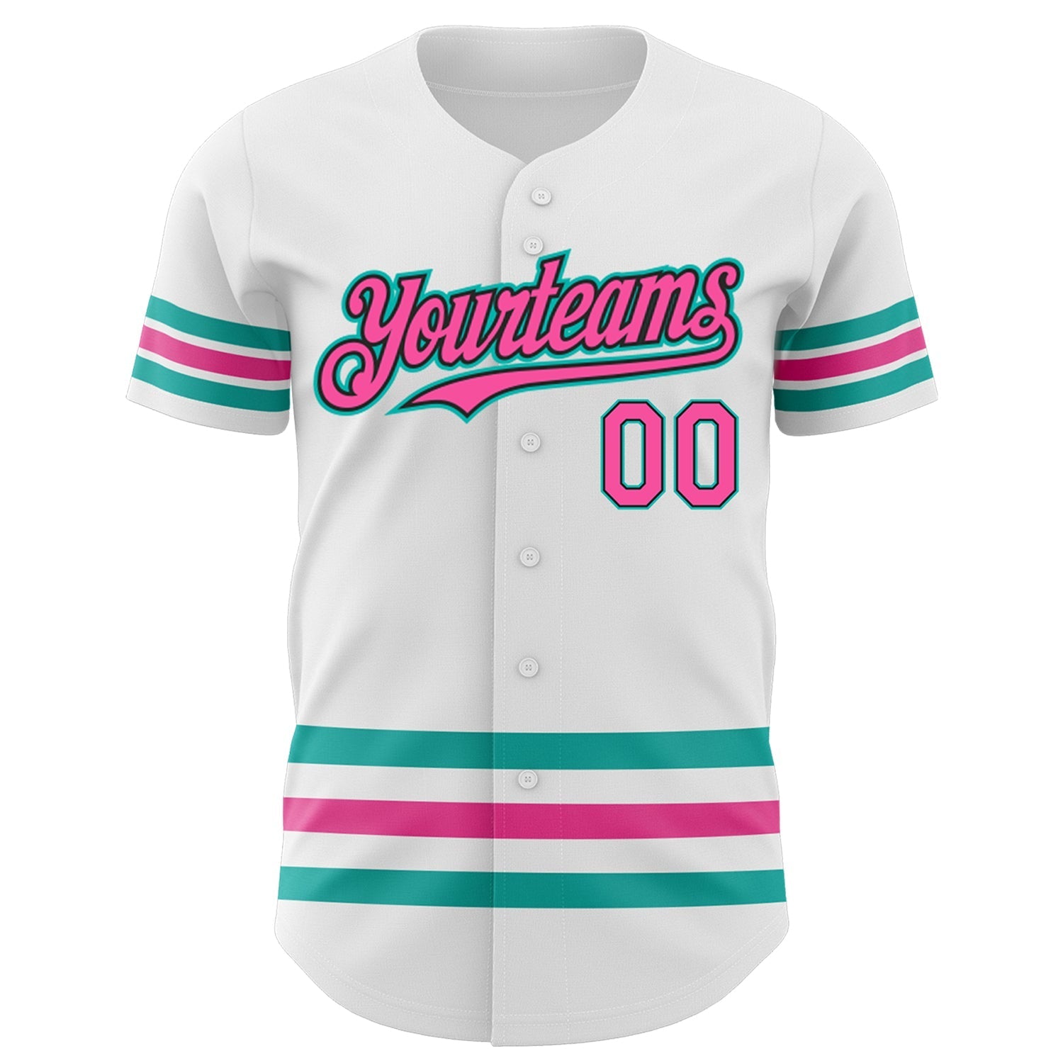 Custom White Pink Black-Aqua Line Authentic Baseball Jersey baseball jersey product view 2