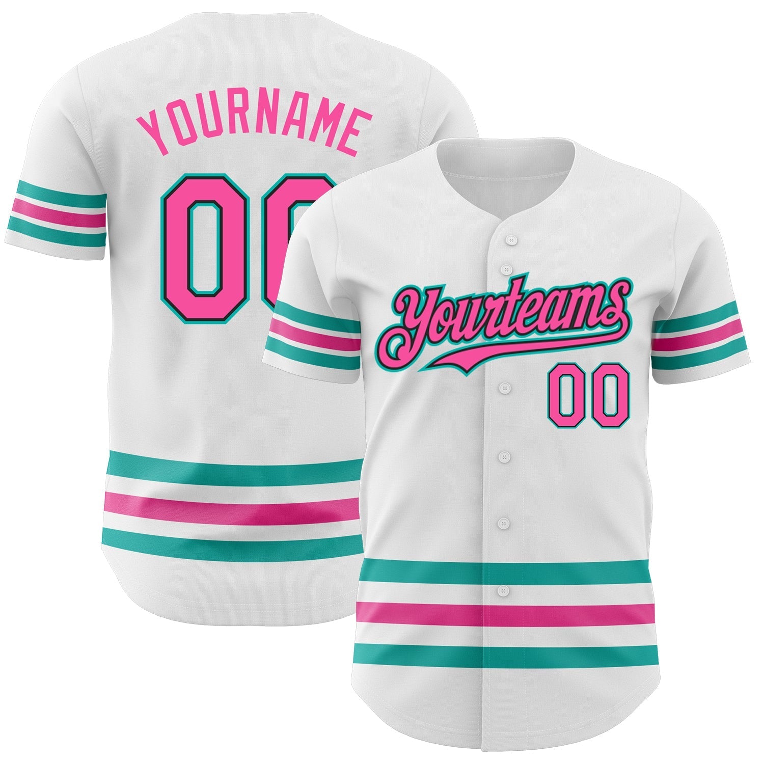 Custom White Pink Black-Aqua Line Authentic Baseball Jersey baseball jersey product view 1