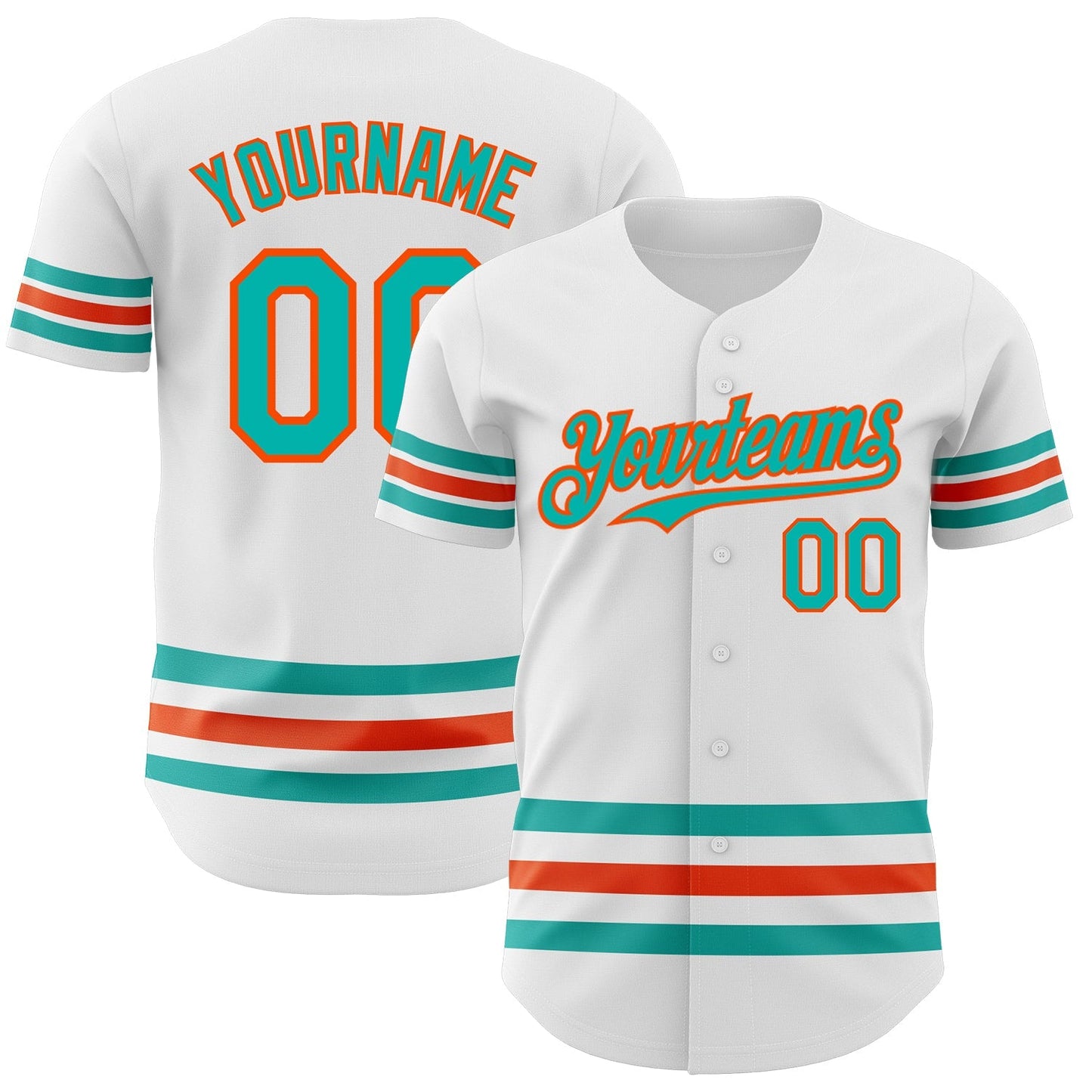 Custom White Aqua-Orange Line Authentic Baseball Jersey baseball jersey product view 1