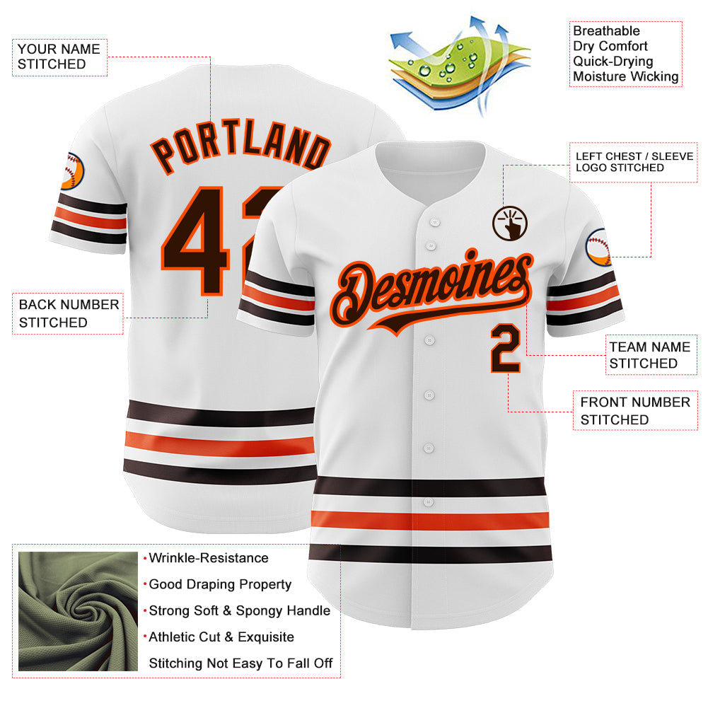 Custom White Brown-Orange Line Authentic Baseball Jersey baseball jersey product view 3