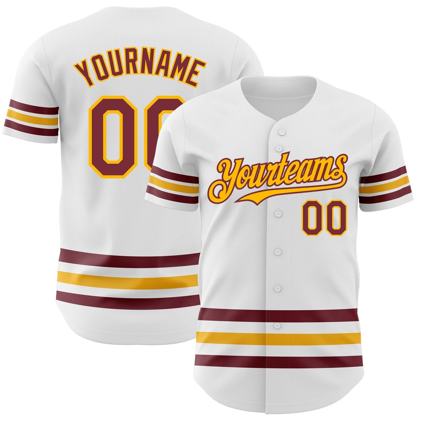 Custom White Burgundy-Gold Line Authentic Baseball Jersey baseball jersey product view 1