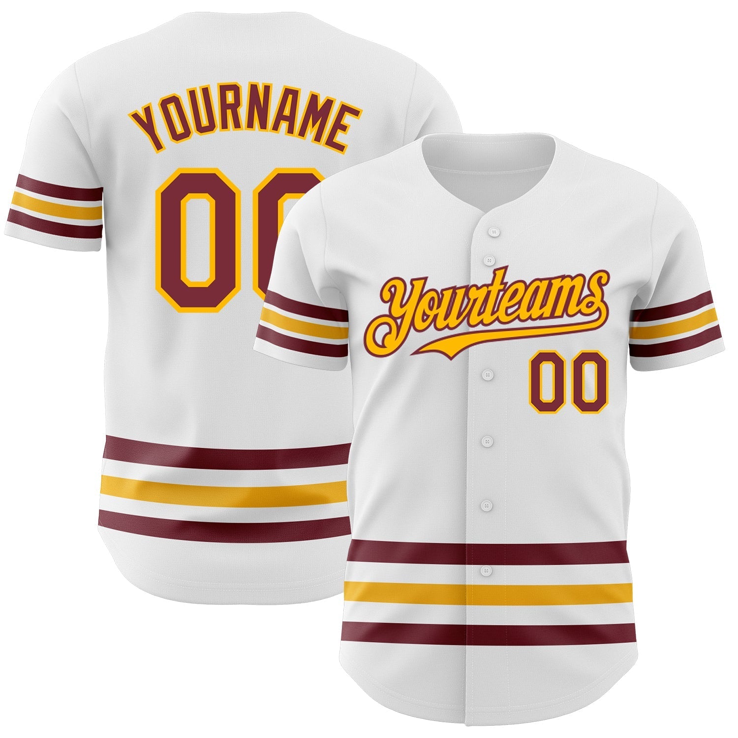 Custom White Burgundy-Gold Line Authentic Baseball Jersey baseball jersey product view 1
