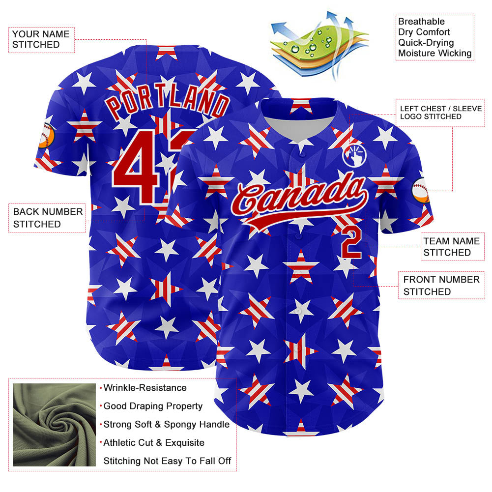 Custom Royal Red-White 3D American Flag Patriotic Authentic Baseball Jersey baseball jersey product view 3